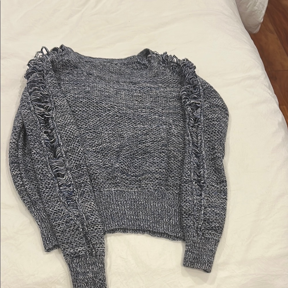 IRO YANA, blue marbled Sweater with Ruffled Sleeves